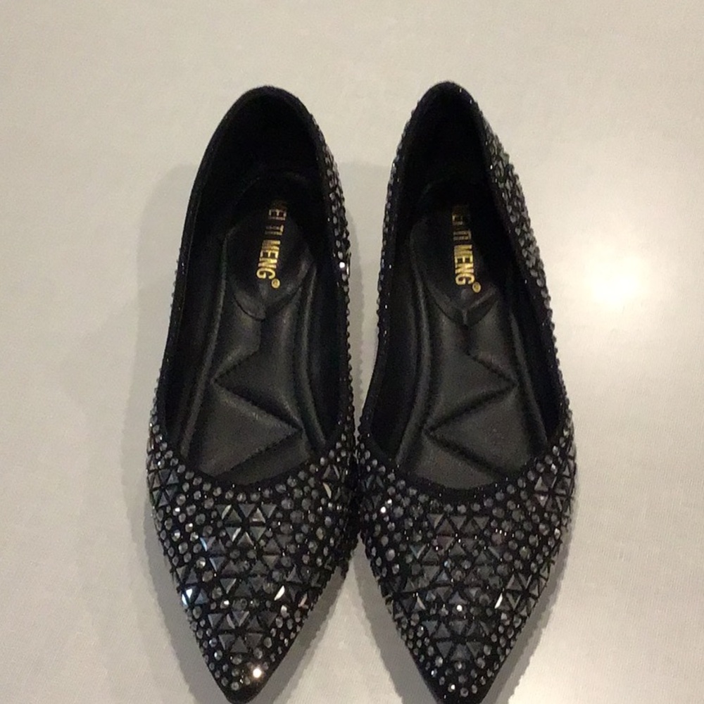 Women Rhinestone Pointed Head Ballet Flats